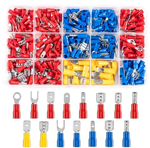 Carehabi Cable Lugs Set, 280pcs, Brass, Crimp & Ring Terminals, Red, Blue, Yellow, 0.5-6.0 mm², AWG 22-10