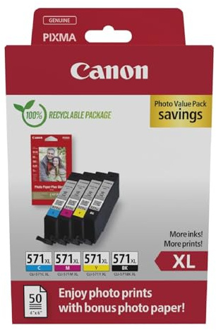 Canon CLI-571XL Original Druckerpatronen Multipack | Echte Canon Tinte - Schwarz plus Cyan, Magenta und Gelb - für PIXMA MG5750, MG5751, MG5752, MG5753, MG6850, MG6851 und mehr!