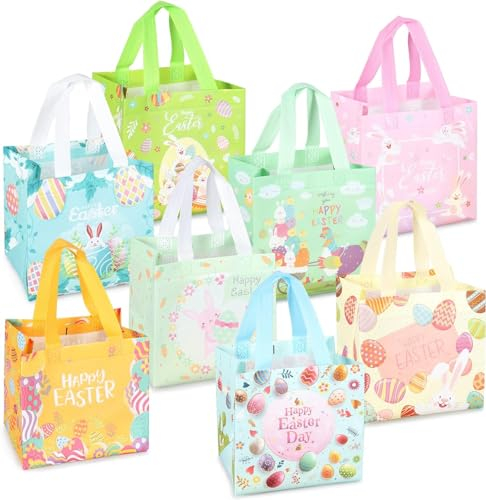 8 x Ostereiersuche-Taschen mit Griffen, Häschen Karotten Küken Ei Taschen, Oster Leckerei Taschen, multifunktionale Non-Woven Ostertaschen zum Verpacken von Geschenken, Eiersuche, Partyzubehör