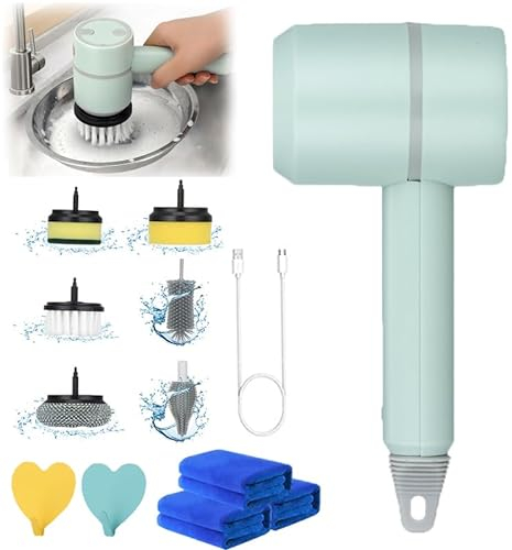The Dish Buddy, Dish Buddy Electric, Dish Buddy Scrubber, Electric Dish Scrubber, Electric Cleaning Brush Dishwashing Brush Automatic, with 6 Replaceable Brush Heads (Green)