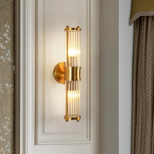 zhxinashu Wandleuchte Innen Gold,Wandlampe Glas für Schlafzimmer | Wandlampe Vintage Industrial, E14 2-Flammig,Transparente Glasstange,Leuchtmittel nicht enthalten,Ideal für Bett & Wohnzimmer