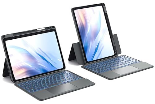 CHESONA Clavier iPad Air 11 M2/M3, Backstand Rugged Clavier iPad Pro 11 (4/3/2/1) avec pavé tactile, clavier iPad Air 5/4 10,9, support réglable 15°-180°, 7 couleurs de rétroéclairage, gris