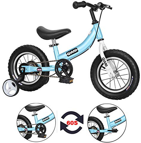 Qiani Balance Bike 2 in 1 for Toddlers,Kids 2 3 4 5 6 7 Years Old,Balance to Pedals Bike,12 14 16 inch Kids Bike,with Pedal kit,Stabilisers,Brakes