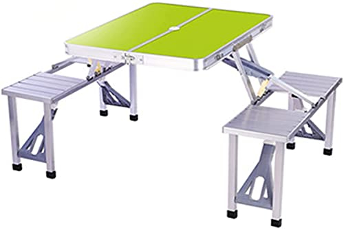 KGDJBGSE Tragbarer Campingtisch und Stühle, klappbarer Aluminium-Picknicktisch mit 4 Sitzplätzen, Regenschirm-Loch-Stühle-Set für Reisen, Camping, Outdoor, Faltbarer Campingtisch, C