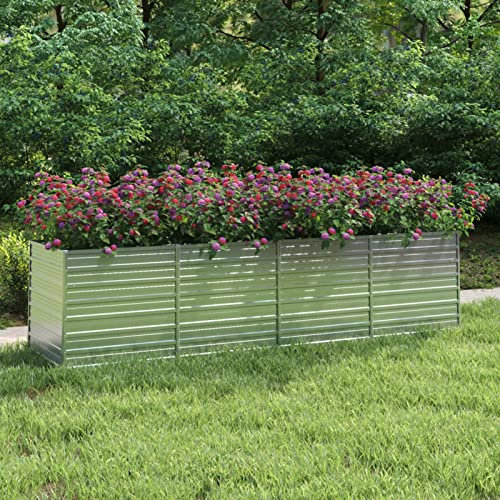 Chaduof Garten-Hochbeet, Palettenrahmen, Hochteich, Gemüsebeet, Kräuterregal Balkon, Blumenbeet, Kräuterspirale, Tomatenbeet, Pflanzhochbeet, 320x80x77 cm Verzinkter Stahl Silber