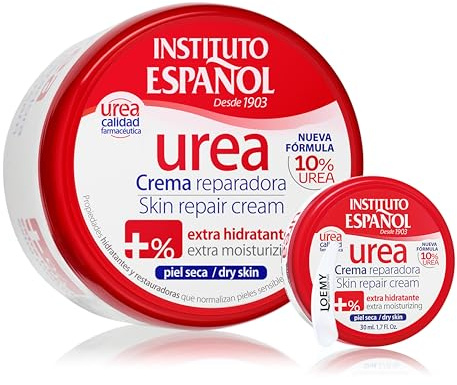 Instituto Español Urea Körpercreme, Feuchtigkeitscreme für trockene und rissige Haut, Regenerierende Körpercreme für raue Haut, Hande, Füße, Tagescreme mit hohem Harnstoffgehalt, Reiseset 430ml