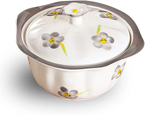KOHARA Tazón de Sopa, Tazón de Sopa de cerámica con Tapa, Tazón Poco Profundo con asa, Tazón de Fideos Udon Apto para microondas, Tazón de Ramen de cerámica, Tazones Pho Grande-Amarillo