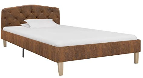 THOYTOUI Bettgestell, Tagesbett Betten Seniorenbett Bettsystem Geeignet für Hotel Gästezimmer Schlafzimmer Mehrbettzimmer Braun Wildleder-Optik 90x200 cm