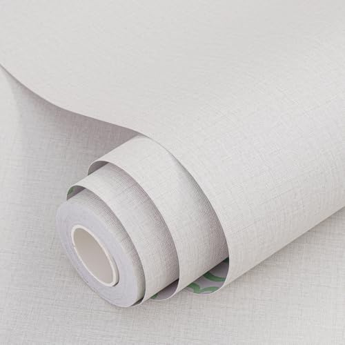 HyunHome 24 X 394 Grasscloth Fabric Wallpaper Cream White Peel and Stick Upgraded Thick Self-Adhesive Wallpaper Contact Paper for Walls Cabinets Bedroom Counter Top Liners Fireplace
