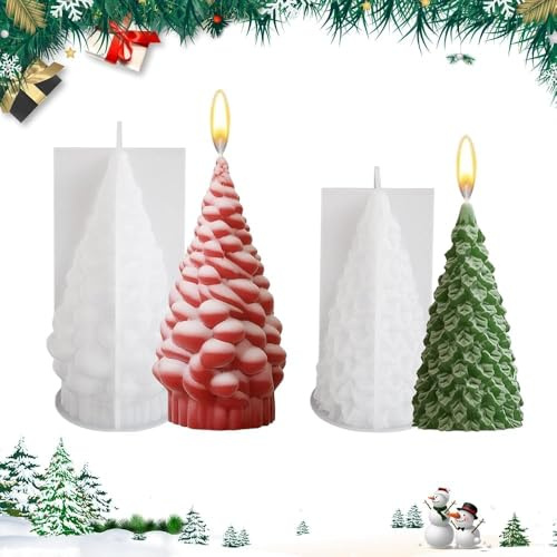 Udbrud Kerzenform Silikon, 2 Stück 3D Weihnachtsbaum Silikonform DIY Kerzen Formen Silikon Weihnachten Kerzenformen zum Gießen Silikon Gießform für Duftkerze Weihnachten Handwerk Ornamente