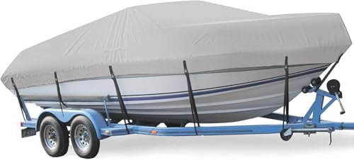 Hanured® Bootspersenning Bootsabdeckung,600D Oxford Abdeckplanen für Boote, Anti-UV Bootsplane Wasserdicht, für 17-19ft V-Rumpf, Ruderboot, Angelboot