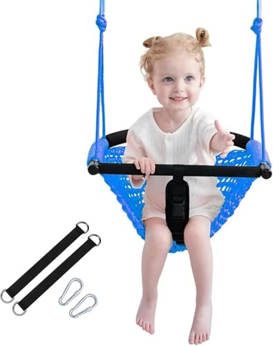 Kleinkindschaukel & 2-in-1-Babyschaukel - Verstellbarer Schaukelsitz aus Seil für Kinder, drinnen und draußen, langlebiges Schaukelset für den Garten, für Säuglinge und Kleinkinder (Blau)