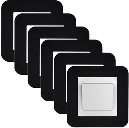 6PCS Light Switch Surround Black, 3.38INCH Light Switch Cover Plates | Surround Single Light Switch Cover, Self Adhesive Simple Light Switch Plates Frame, Wall Socket Stickers for Home Decor