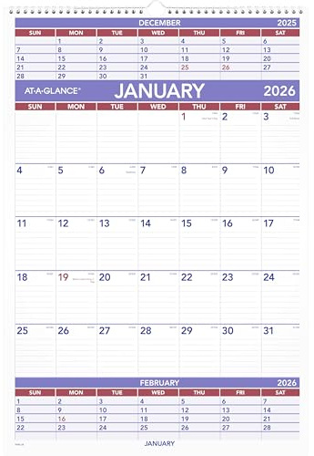 AT-A-GLANCE 2026 Wall Calendar, 15-1/2 x 22-3/4, Large, 3-Month Reference (PM62826)