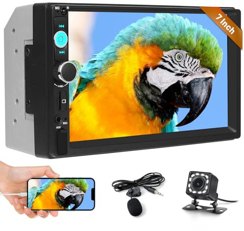 Inefala Autoradio 2 Din con Schermo da 7 pollici, Touchscreen Stereo Auto Bluetooth 2 Din con Uscita Video, Mirror Link, Radio FM, USB/AUX, EQ, SWC, Telecamera di Retromarcia, Mic, Supporto Scheda SD