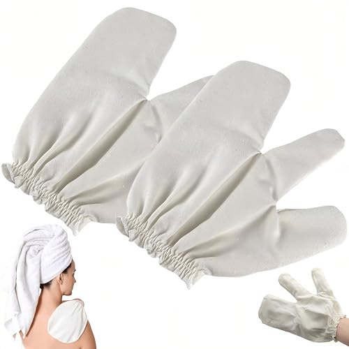Garshana Gloves Rohseiden-Massagehandschuhe, Tiefenreinigender Peelinghandschuh für Körperdusche, für ayurvedische Massage gegen Cellulite, Rutschfester Schrubberhandschuh (2PCS)