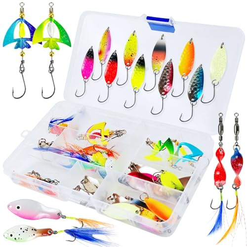 L PATTERN Öring, spoonset, öringbete, 27 stycken UV-aktiva drag, spinnare, blinkersset, öring, bete, spoons, sats för gädda, gös, abborre, öring