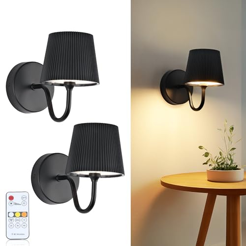 LuminexDesigns 2ER LED Wandleuchte Innen, Wiederaufladbar mit 2.4G Fernbedienung & Touch Dimmbar, Magnetisch Abnehmbar, 5200mAh Akku, Kabellos für Schlafzimmer Wohnzimmer Flur Trep