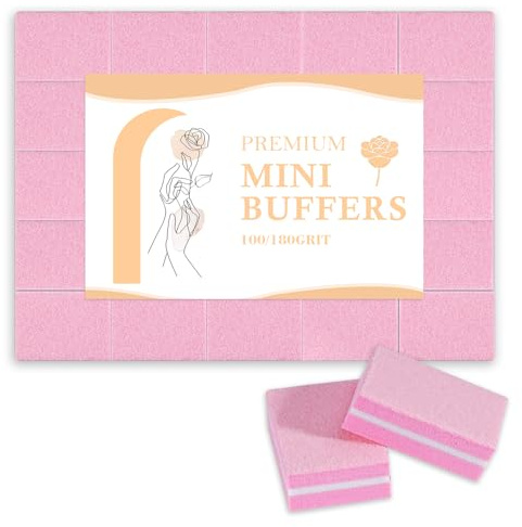 Nagelpuffer, 50 Stück 100/180 Grit Mini Puffer Block Nagelfeile für Acrylnägel und natürliche Nägel, professionelle Nagelblöcke für Zuhause- und Salonnutzung (Rosa, stück, 50, Körnung 100/180)