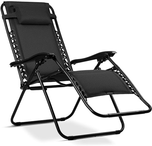Sofotel Sonnenliege Gartenliege Liegestuhl ChillWell Soft - Klappbar mit Kissen - 3D FoamGrid Gewebe Belastbar bis 120 kg - 160 x 107 x 60 cm - Schwarz