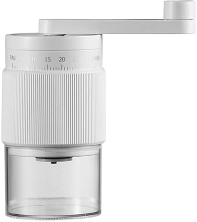 Moulin à café manuel avec poignée ergonomique et options de broyage réglables (blanc)