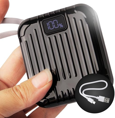 Batterie Externe Compacte 10000mAh avec Câbles Intégrés – Power Bank USB C - Micro USB – Charge Rapide, Ultra-Portable, Compatible iPhone, Samsung, Android – Batterie de Secours Voyage