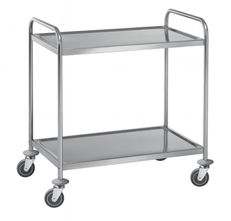Chariot de Service INOX – 2 Plateaux – 85 x 45 x 90 cm – Roues Pivotantes 360° – Poignées Ergonomiques – Facile à Nettoyer