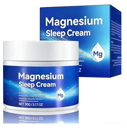 Magnesium Creme zum Schlafen-Magnesium Creme Lotion zur Beruhigung bei Beinkrämpfen-90g Pflegecreme mit Mandelöl & Vitamin E für Erwachsene - für erholsamen Schlaf & Muskelentspannung