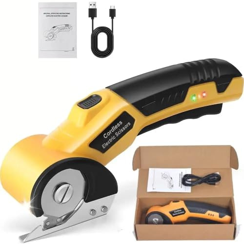 Kartongskärare 4 V elektrisk sax, trådlös rullskärare med säkerhetsspärr, universalskärare uppladdningsbar rotationsskärare batterisax för papper kartong matta läder filt plast