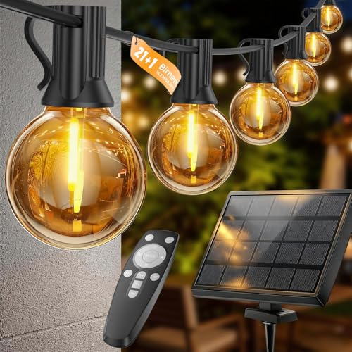 Solar Lichterkette Outdoor 16.3 M - Solar- & USB-Aufladung Lichterkette AußEn Fernbedienung, AT-Timer-Funktion & Dimmbar G40 LED Solarlichterkette Wetterfest 4 Modi Balkon Garten Lichterkette Aussen