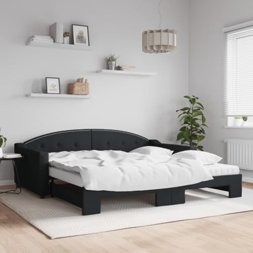 sephironlbb svart utdragbar dagsäng med två skummadrasser, 100 x 200 cm tygöverdrag, mångsidig bäddsoffa för gästrum och vardagsrumsmöbler