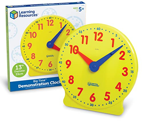 Learning Resources Big Time Lernuhr, ab 5 Jahren, 12-Stunden-Uhr zum Uhrzeit Lernen für Kinder, Stunden- und Minutenzeiger farblich markiert, Robustes Lernspielzeug für Schule und Zuhause