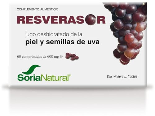 Soria Natural Resverasor Premium - Resveratrol Pastillas - Piel y Semillas de Uvas Negras - Potente Antoxidante, Protector Cardiovascular, Antiarrugas y Antienvejecimiento - 60 Comprimidos