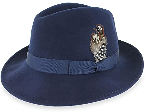 Hats in the Belfry Bogart 100% Wool Mens Dress Fedora in 5 Colors (XX-Large Navy)