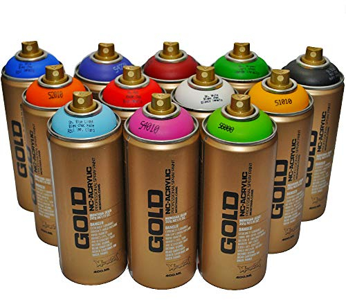 Montana Premium-Sprühfarbe Gold, 400 ml, Hauptfarben, Set von 12 Stück
