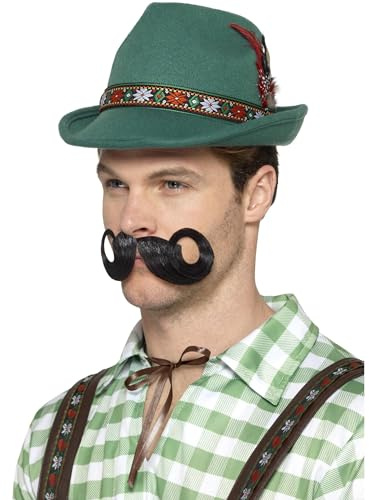 Smiffys Alpen-Trachtenhut deluxe, Grün, mit Federn und elastischem Innenrand Halloween