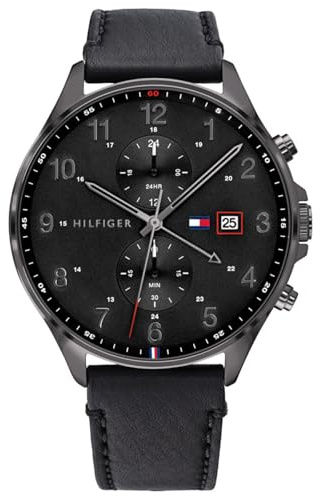 Tommy Hilfiger Reloj Analógico de Cuarzo multifunción para Hombre con Correa en Piel Negro - 1791711