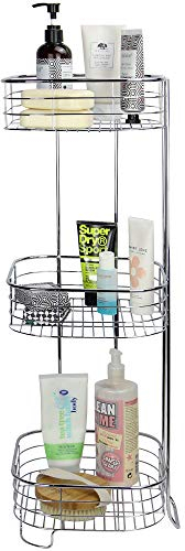 Freestanding 3 Tier Shower Caddy | Chrome Plated Bathroom Organiser | Rust-Resistant Corner Shelf | Freestanding Baskets | M&W