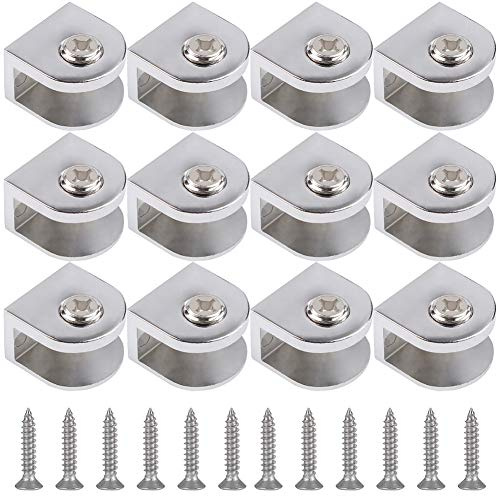 12 Pièces de Pinces à Verre Réglables - Support de Cloison Pour Verre de 6 à 10 mm d'Épaisseur - Avec Vis (Argent)