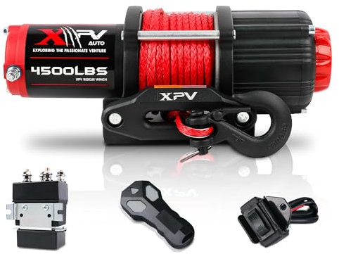 XPV AUTO Cabrestante eléctrico de 12 V y 4500 libras para remolcar ATV/UTV todoterreno con soporte de montaje de control remoto inalámbrico y mango con cable, impermeable IP67 (cuerda sintética)