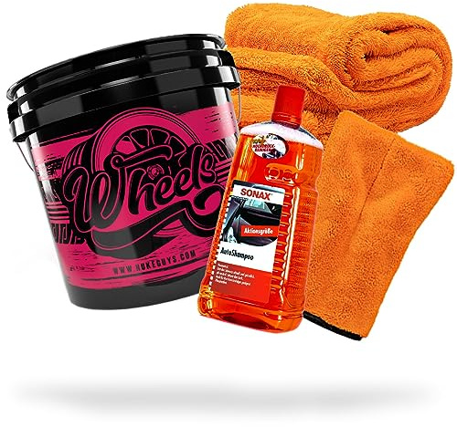 detailmate Auto Wasch Set: SONAX Autoshampoo 2L + Waschhandschuh + Nuke Guys Gamma Dryer XXL Trockentuch + Wascheimer Nuke Guys Wheels Bucket 3,5 GAL für die optimale Handwäsche & Trocknung