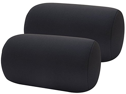 Bookishbunny 2pcs Micro Bead Roll Pillow Cushion for Bed Back Neck Head Body Support, 13 x 7, Various Designs (Black)