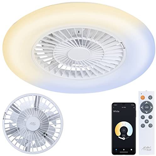 Sichler Haushaltsgeräte Deckenventilator WLAN: 2in1-WLAN-Deckenleuchte & Ventilator, App-Steuerung, CCT-LEDs, Ø 60 cm (Deckenlampe mit Ventilator, Deckenventilator App Steuerung, Kühl)