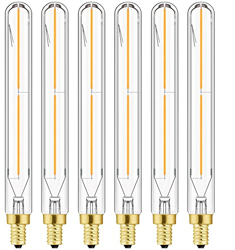Leools E12 Led Long Bulb,7.3Inch Long Tubular Light Bulbs,T6 B11 Candelabra Bulb 40 watt for Chandeliers,Clear Glass,Warm White,2700K 400LM 4W Dimmable Tube E12 Led Edison,185mm,6Pack