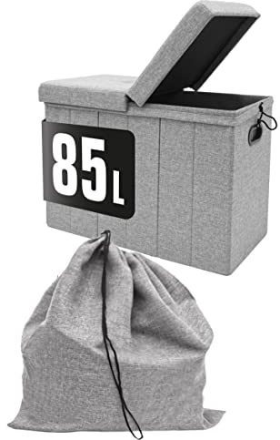 DuneDesign 85l Cesto Ropa Sucia con Tapa & Saco Ropa Sucia - 62x31 Cesto de la Ropa Sucia con Asiento - Canasta Ropa Sucia XXL Cesto de Ropa Sucia Cajas Laundry Cesto Ropa Sucia Tela Cesto Ropa Bajo