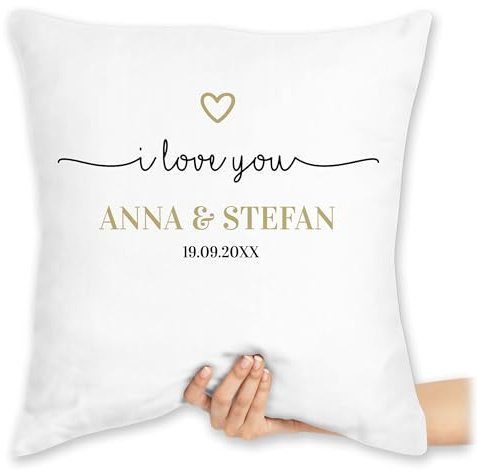 Kissen 40x40 Zierkissen - Ideen - I Love You mit Datum I Partner Geschenk I Geschenk Paare - 40 x 40 cm - Weiß - pärchenkisse pärchenkissen Valentinstag Paar Pillow paarkissen päärchenkissen