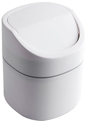 GOCUODE Mini panier de table, poubelle avec couvercle, petit panier pour chambres, salles à manger, salles de bains, bureaux, etc. (blanc)