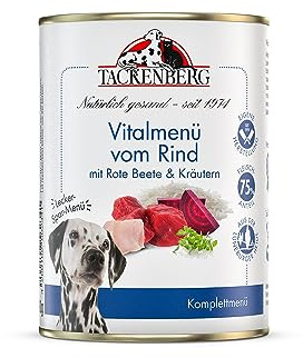 TACKENBERG 6 x 400 g (2,4 kg) Vitalmenü vom Rind mit Roter Beete & Kräutern Nassfutter Dose für Hunde - Hundefutter in Premiumqualität - natürlich getreidefrei