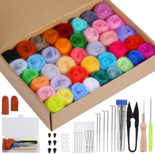 40 Farben Nadelfilz Set, Nadelfilz Starter Set mit 40 Farben Filzwolle | Filzset für Anfänger, Grundlegende Filzwerkzeuge für Anfänger, DIY Filz Tier Handwerk, Weihnachten DekorationenHeimdekoration