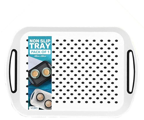 Bandejas para Servir Comida - Paquete de 1 Unidad Bandeja Antideslizante (41 x 29 x 4,5 cm) Bandeja Blanco con Forma Rectangular, Bandeja Comida con Mangos para Servir Comidas y Bebidas